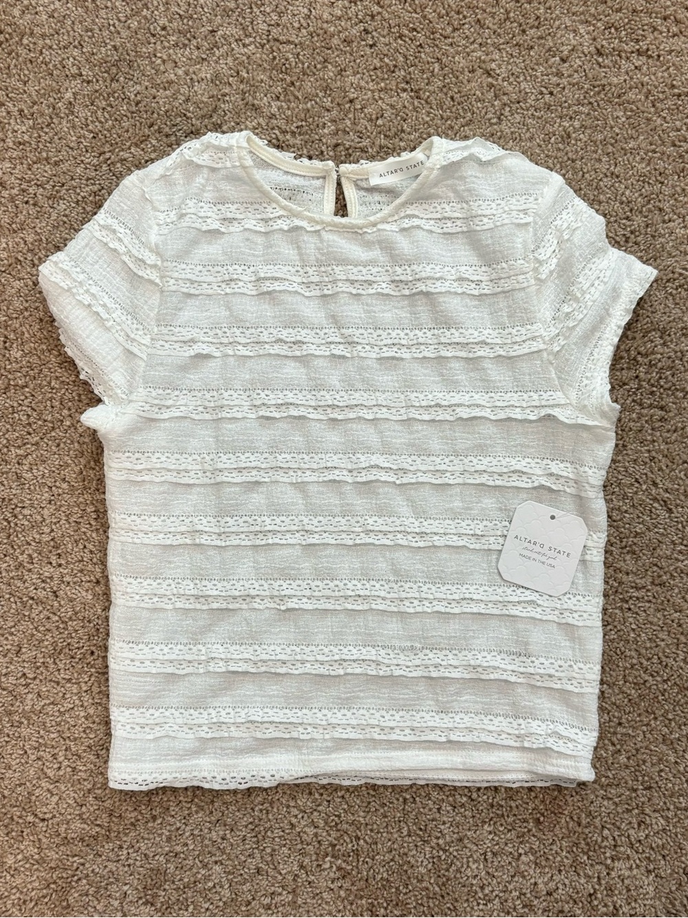 Altered state White Lace Striped Short Sleeve Top